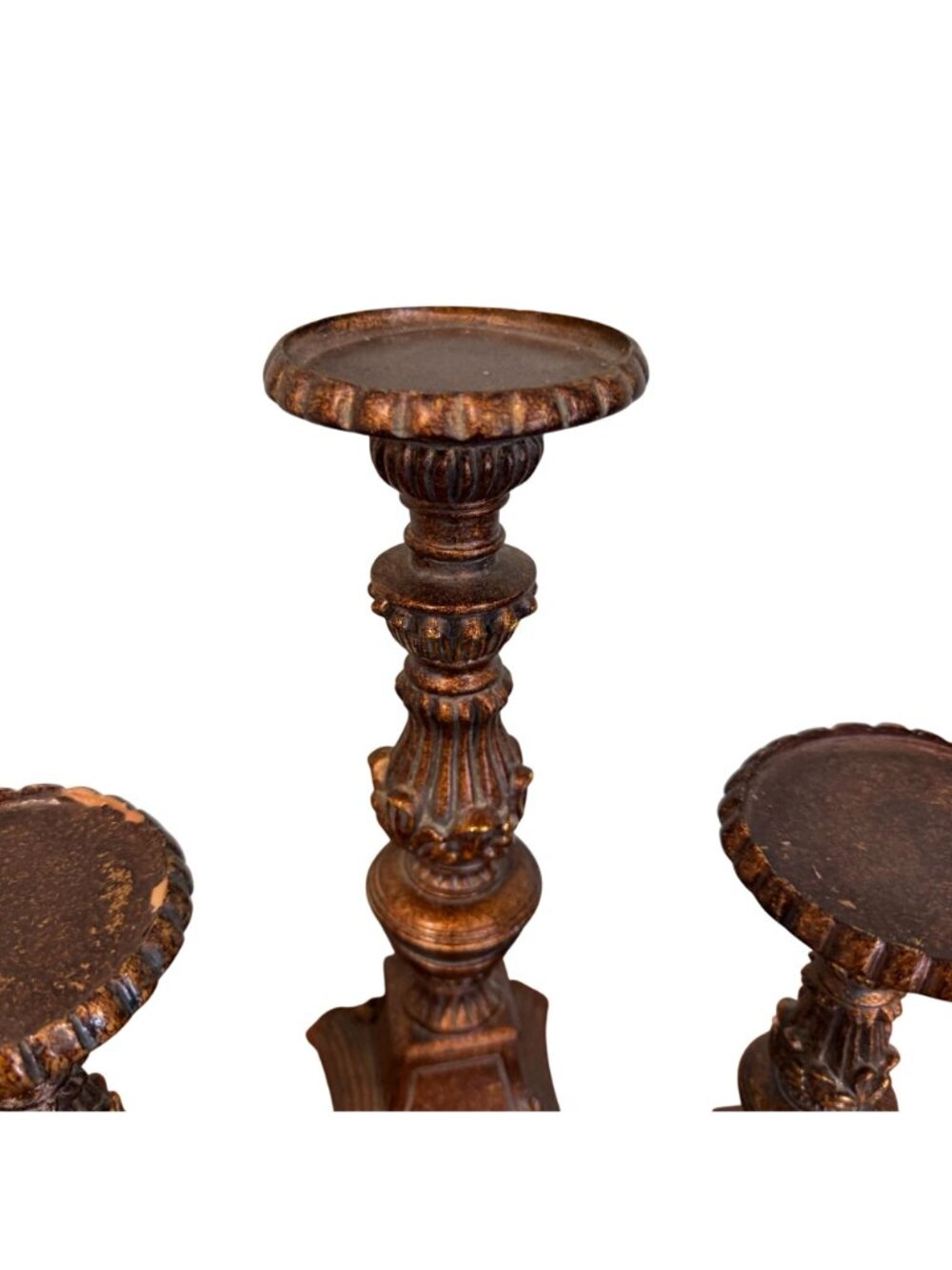 Antique Style Pedestal Candle Holder Stands Set Of 3 Table Ornate Resin Gold Bro - Picture 4 of 5
